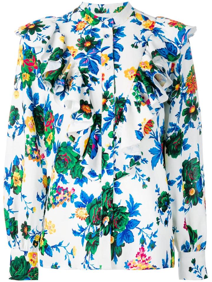 Msgm Floral Print Ruffled Shirt - White