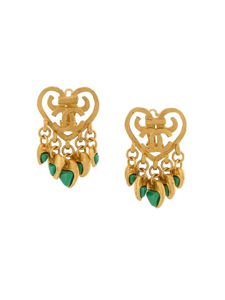 Chanel Vintage Heart Clip On Drop Earrings