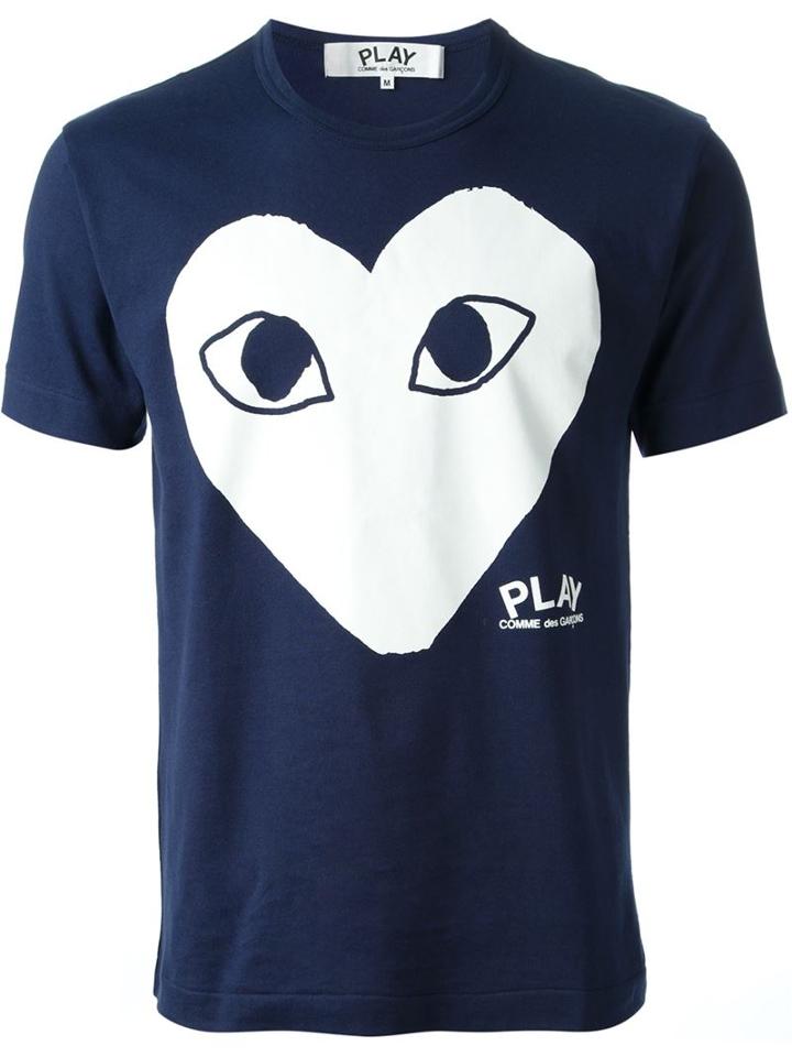 Comme Des Garçons Play Heart Print T-shirt, Men's, Size: Medium, Blue, Cotton