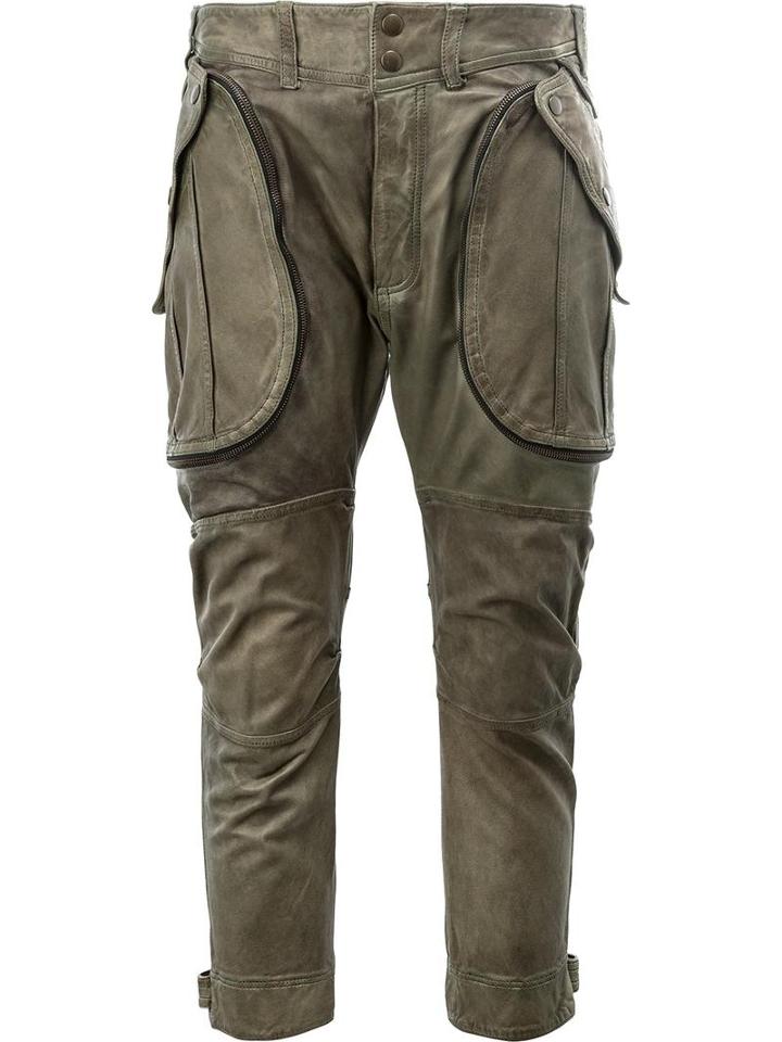 Faith Connexion Cropped Leather Trousers, Women's, Size: 40, Green, Acetate/polyester/goat Skin