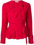 Blanca Ruffle-trim Belted Blouse - Red