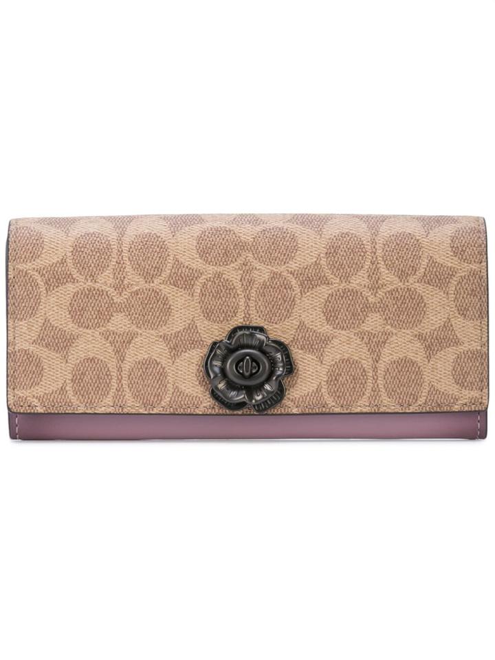 Coach Tea Rose Turnlock Signature Canvas Wallet - Unavailable