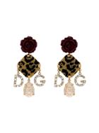 Dolce & Gabbana Red Rose Leopard Print Charm Earrings - Gold