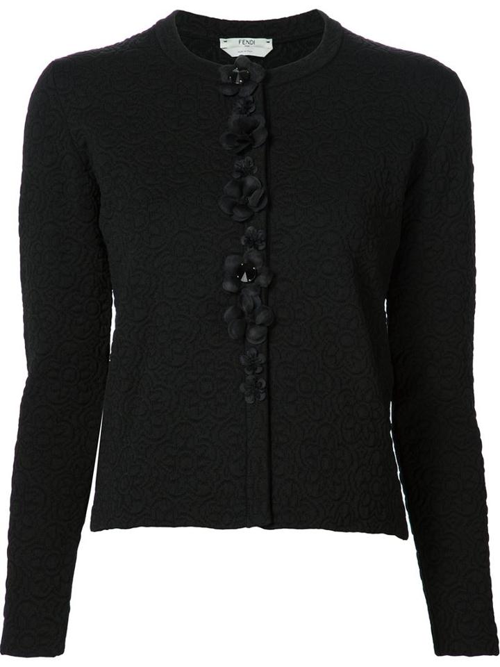 Fendi Flower Appliqué Cardigan, Women's, Size: 42, Black, Polypropylene/viscose/spandex/elastane/polyester