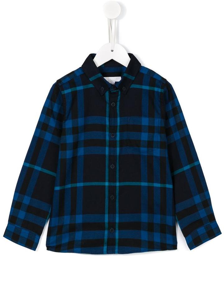 Burberry Kids Checked Long Sleeve Shirt, Boy's, Size: 12 Yrs, Blue