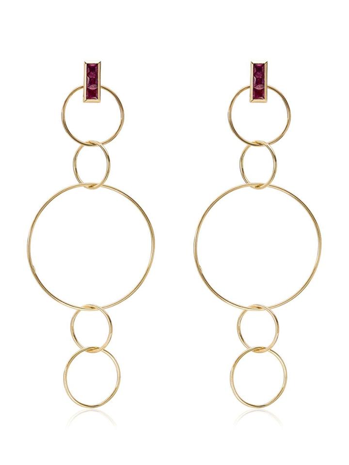 Ileana Makri 8k Gold Ruby Embellished Dangling Hoop Earrings -