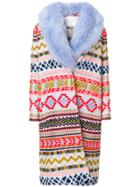 Giada Benincasa Fur-trim Patterned Coat - Multicolour