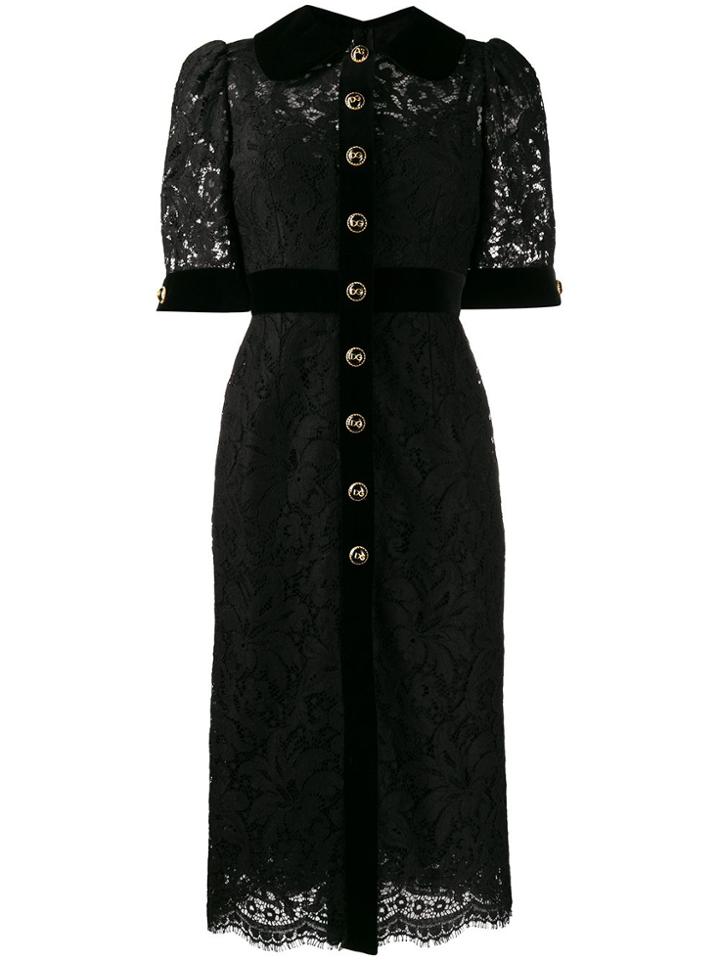 Dolce & Gabbana Collared Lace Midi Dress - Black