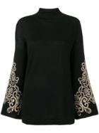 Snobby Sheep Embroidered Sleeved Sweater - Black
