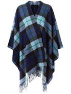 P.a.r.o.s.h. Plaid Poncho Cape, Women's, Blue, Polyamide/wool