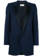 Saint Laurent Iconic Le Smoking 80's Tuxedo Jacket, Women's, Size: 42, Blue, Cotton/virgin Wool/polyester/silk