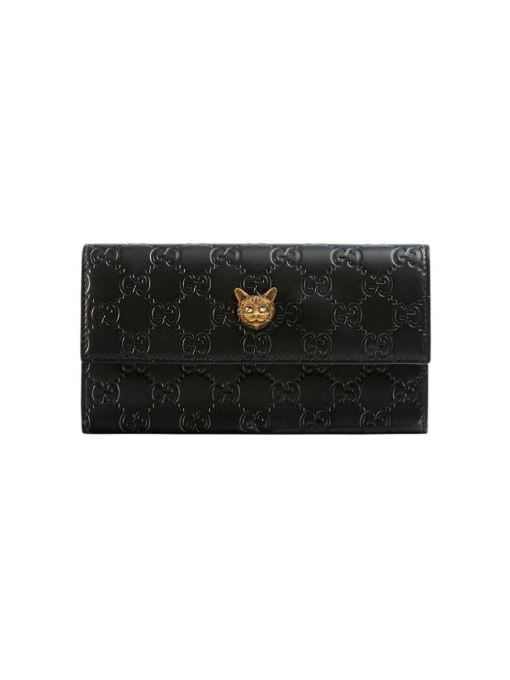 Gucci Gucci Signature Continental Wallet With Cat - Black