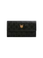 Gucci Gucci Signature Continental Wallet With Cat - Black