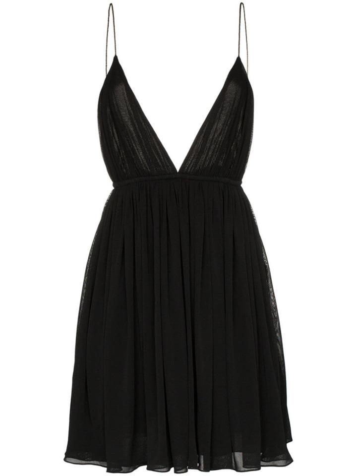 Saint Laurent Plunge Neckline Baby Doll Dress - Black