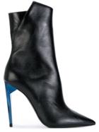 Saint Laurent Pointed Toe Contrast Heel Boots - Black