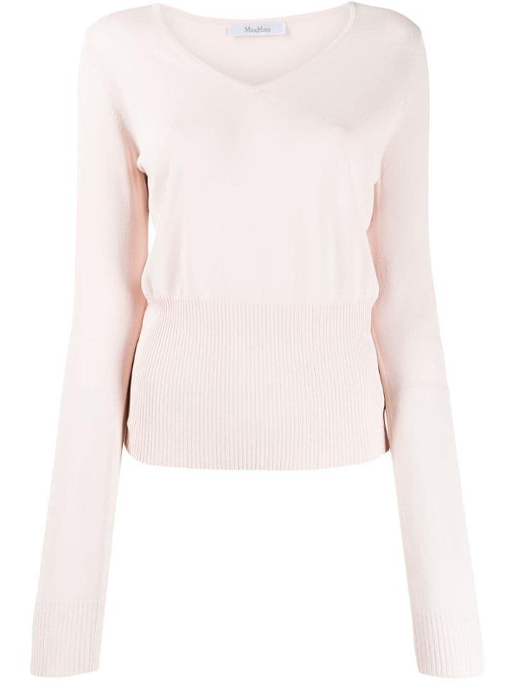 Max Mara V-neck Ribbed Jumper - Pink