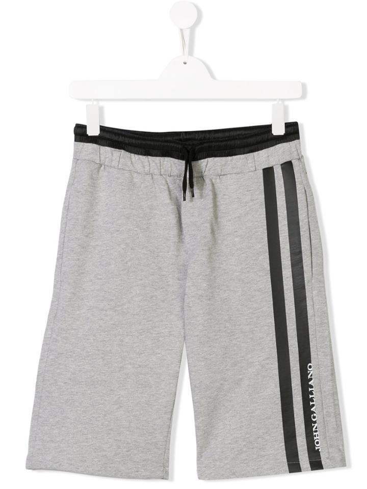 John Galliano Kids Teen Logo Stripe Track Shorts - Grey