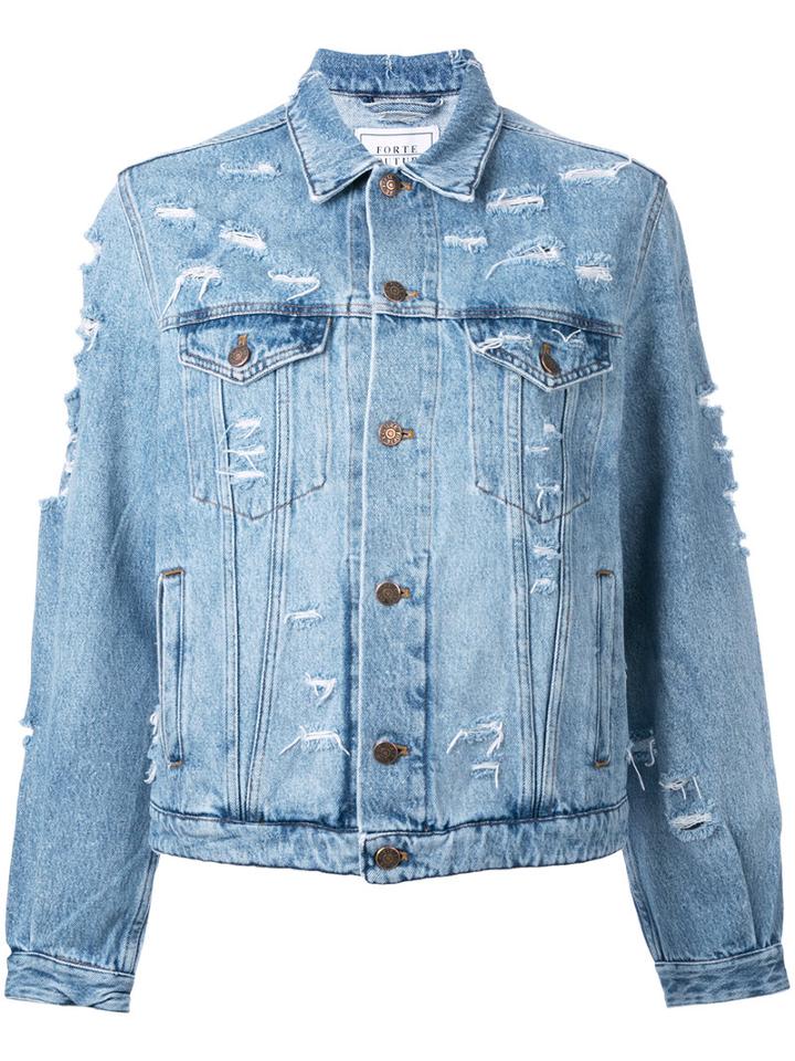 Forte Couture Yeah Distressed Denim Jacket, Women's, Size: Medium, Blue, Cotton
