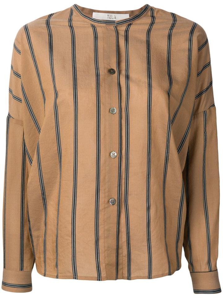 Tela Striped Button-up Shirt - Brown
