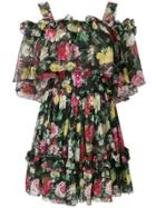 Dolce & Gabbana Floral Print Dropped Shoulders Dress - Black