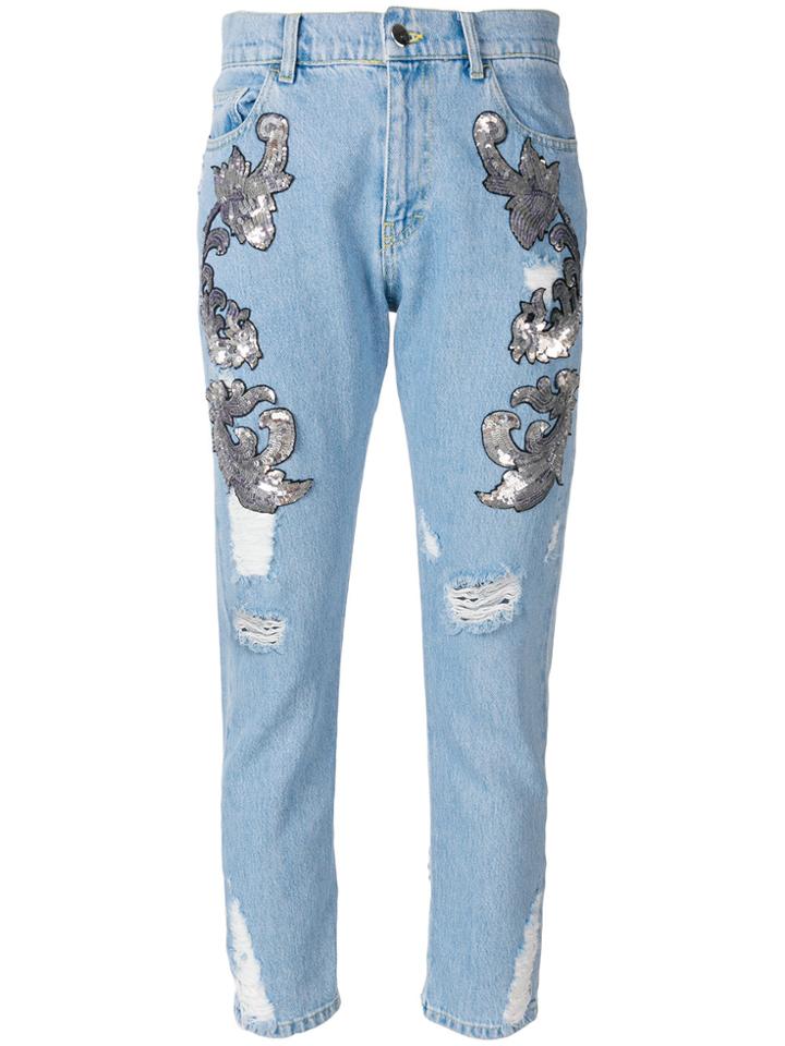 Marco Bologna Distressed And Embellished Cropped Jeans - Blue