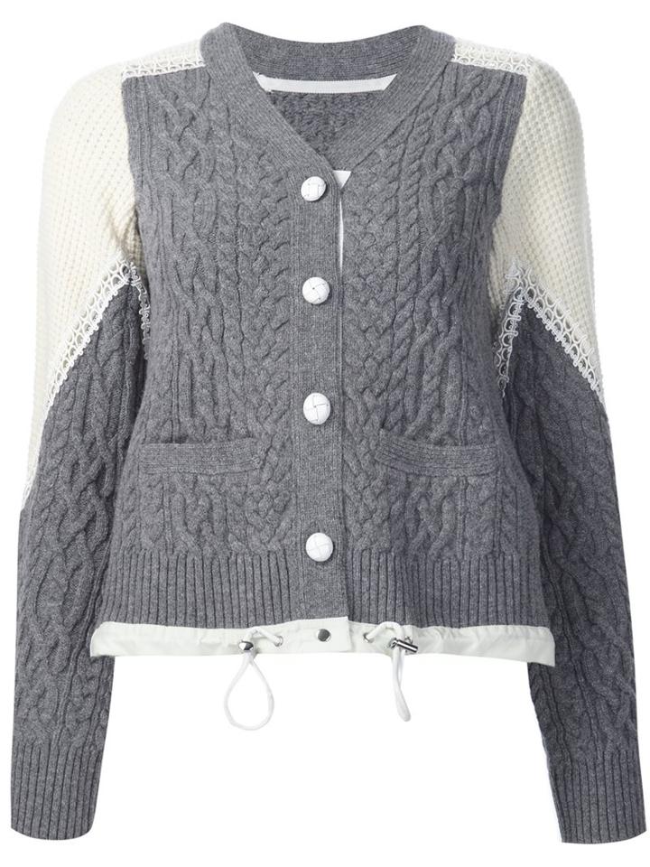 Sacai Two Tone Cable Knit Cardigan, Women's, Size: 1, Grey, Cotton/polyester/rayon/wool