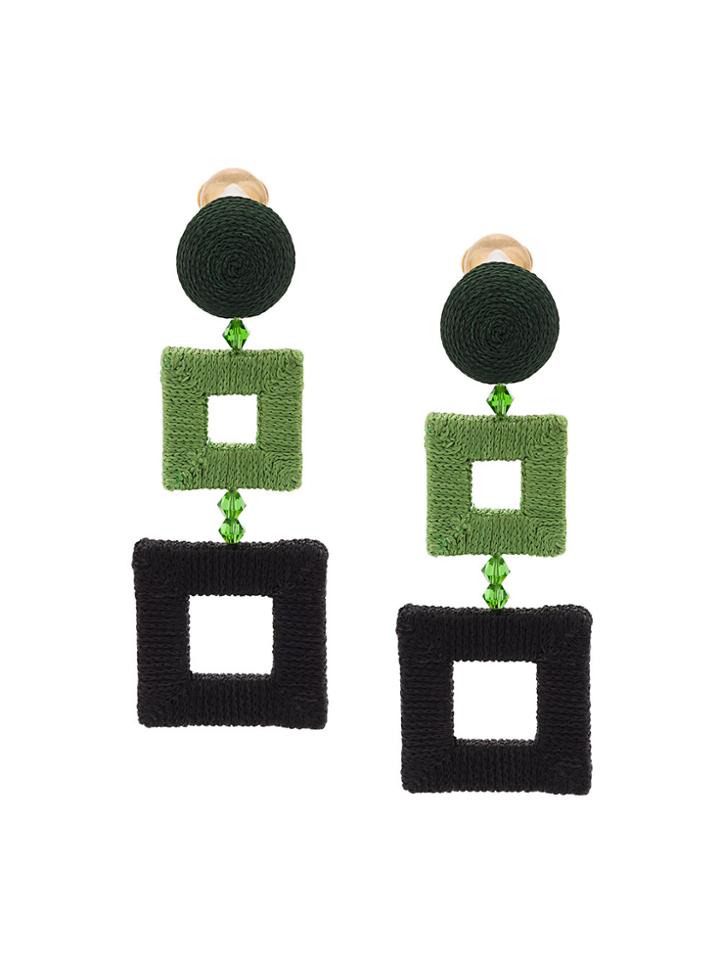 Oscar De La Renta Wrapped Double Square Clip-on Earrings - Green