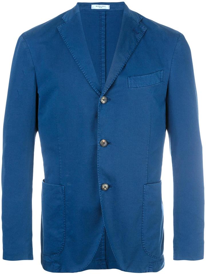 Boglioli Three Button Blazer, Men's, Size: 52, Blue, Cotton/spandex/elastane/cupro