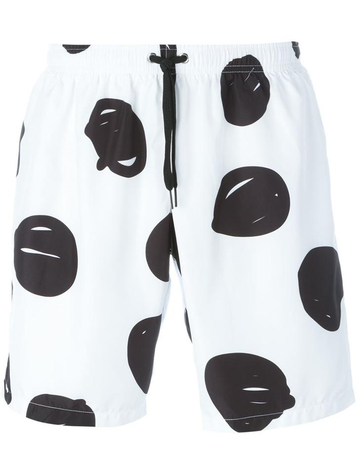 Jeremy Scott Scribble Print Swim Shorts, Men's, Size: 48, White, Polyester