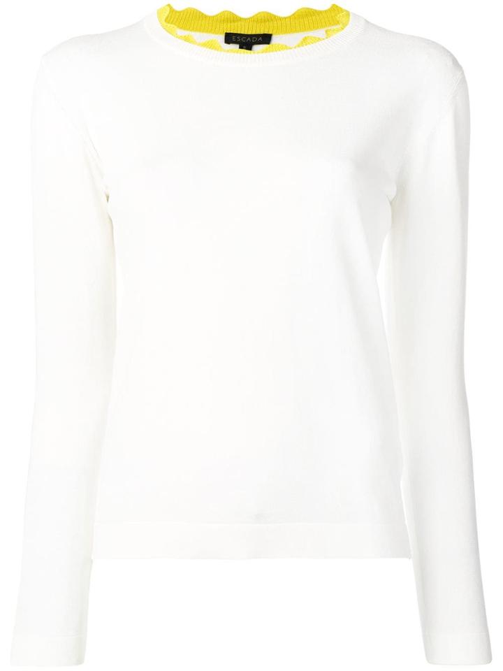 Escada Scalloped Neck Knit Top - White