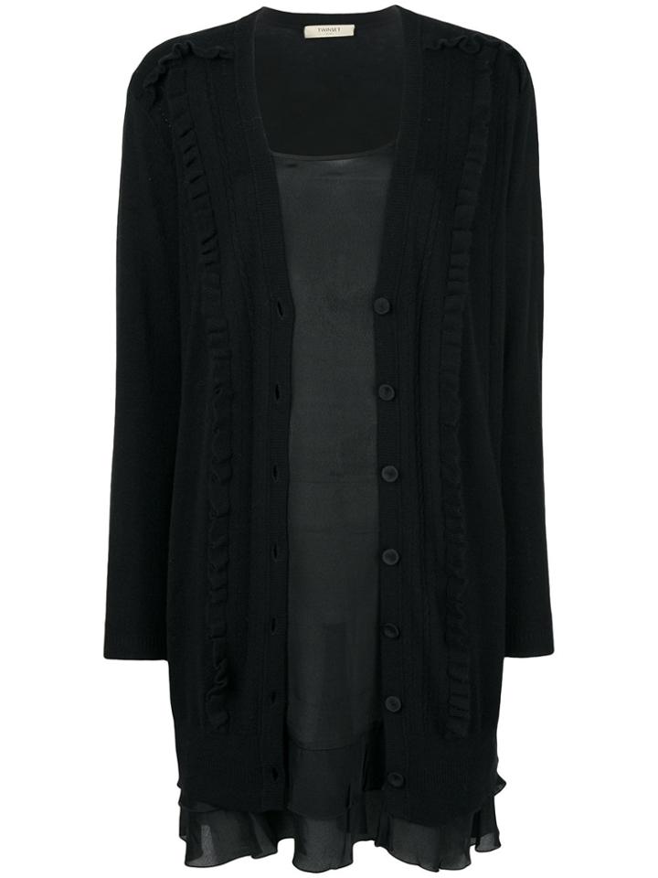 Twin-set Ruffle Trim Cardigan - Black