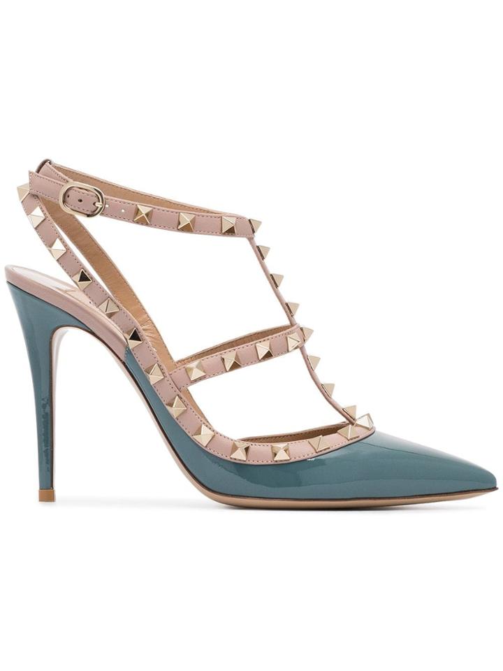Valentino Rockstud 100 Patent Leather Pumps - Blue