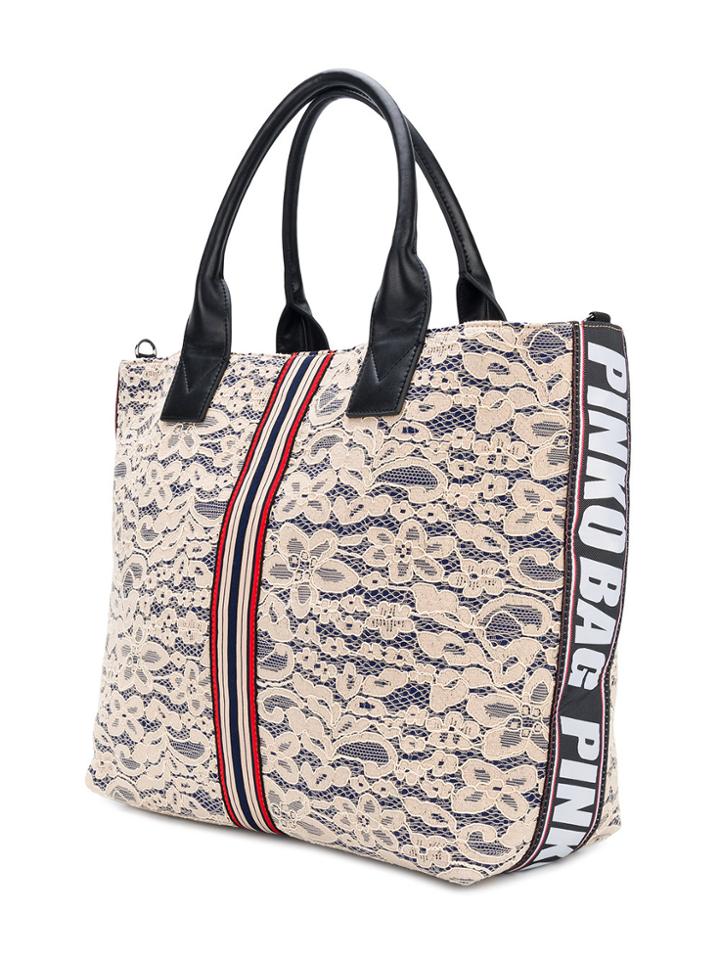 Pinko Embellished Brand Lace Tote Bag - Nude & Neutrals