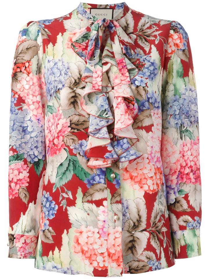 Gucci Hydrangea Print Ruffled Blouse - Red