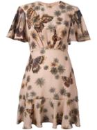 Valentino - Butterfly And Floral Print Dress - Women - Silk/spandex/elastane - 38, Nude/neutrals, Silk/spandex/elastane