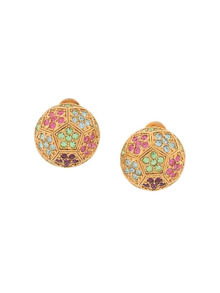 Susan Caplan Vintage 1980's Embossed Round Earrings - Gold