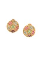 Susan Caplan Vintage 1980's Embossed Round Earrings - Gold