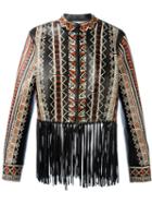 Valentino Tribal Print Fringed Jacket, Women's, Size: 40, Black, Calf Leather/viscose