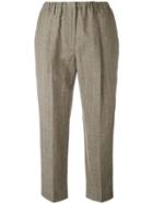 Brunello Cucinelli - Pinstripe Cropped Trousers - Women - Linen/flax/polyester/acetate/virgin Wool - 40, Women's, Brown, Linen/flax/polyester/acetate/virgin Wool