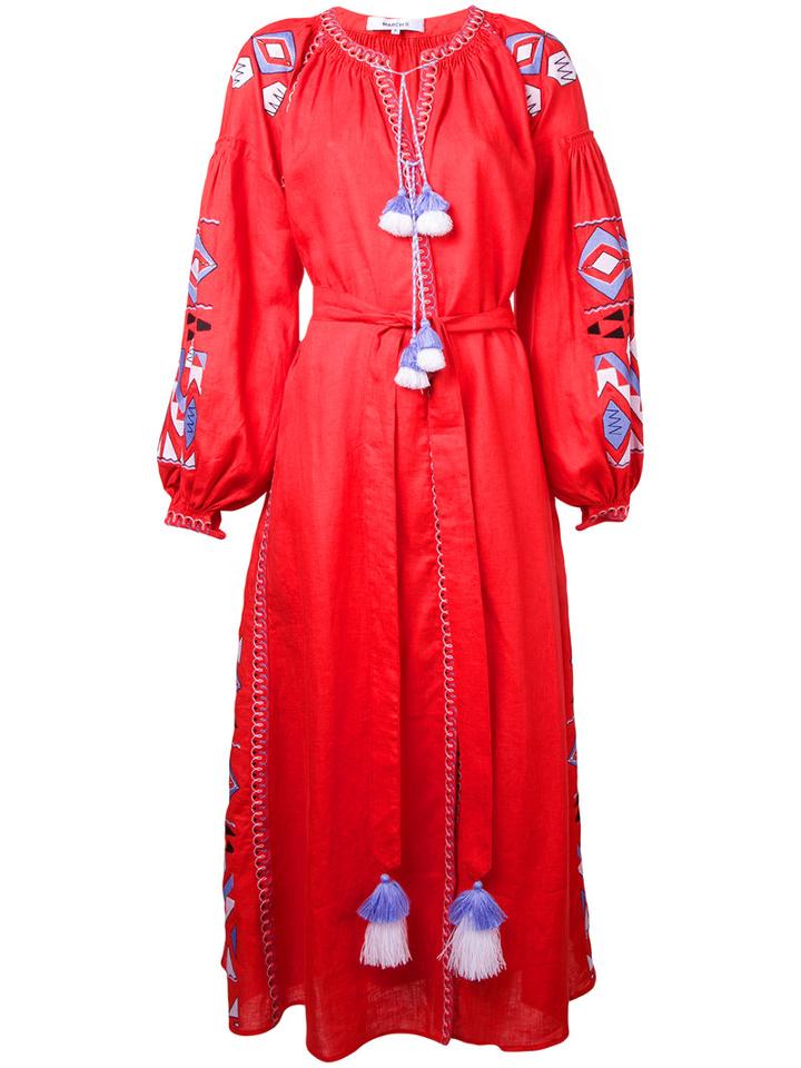 March 11 - 'flower Pixel' Dress - Women - Linen/flax - S, Red, Linen/flax