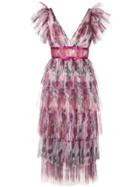Marchesa Notte Frilled Pleated Dress - Pink