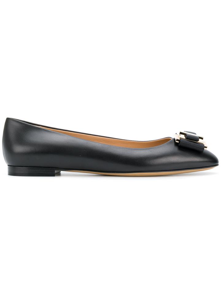 Salvatore Ferragamo Bow Detail Ballerina Flats - Black