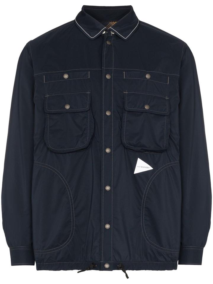 And Wander Blue Reversible Checked Shirt Jacket