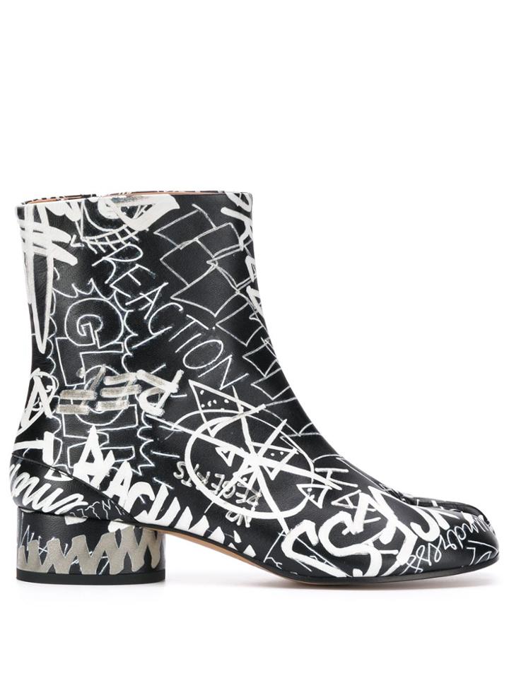 Maison Margiela Tabi Graffiti-print Boots - Black