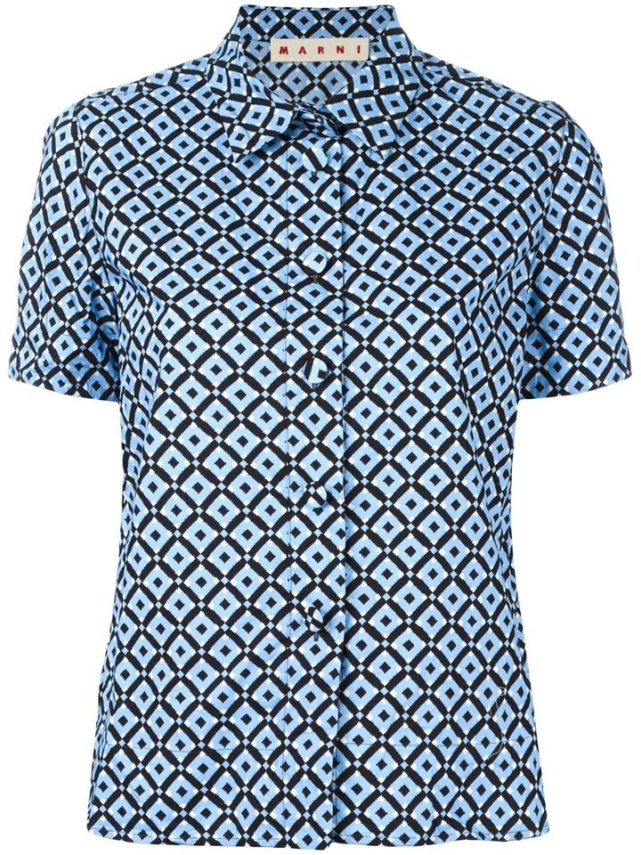 Marni Tracery Print Short Sleeved Top, Women's, Size: 44, Blue, Cotton