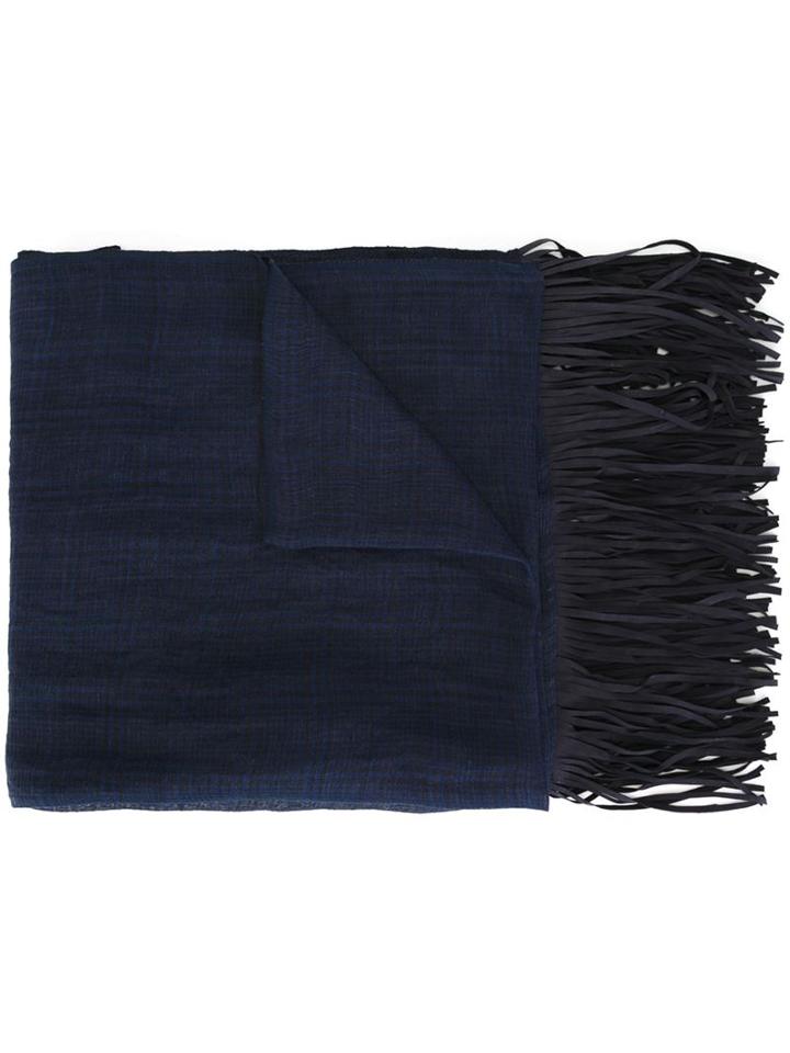 Woolrich Plaid Contrast Fringe Scarf, Adult Unisex, Blue, Linen/flax/viscose
