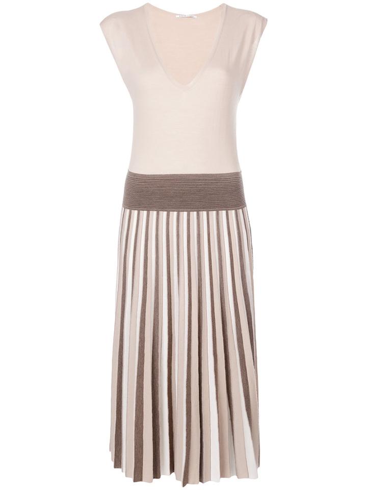 Agnona - Pleated Dress - Women - Wool - M, Nude/neutrals, Wool
