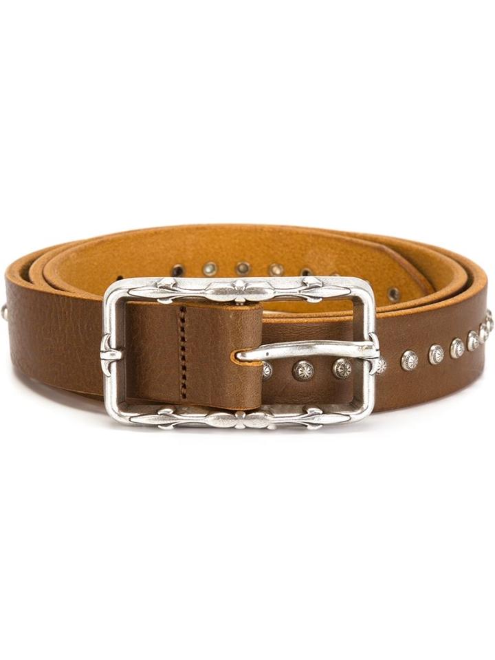 Eleventy Studded Buckle Belt, Women's, Size: 90, Brown, Metal (other)/leather