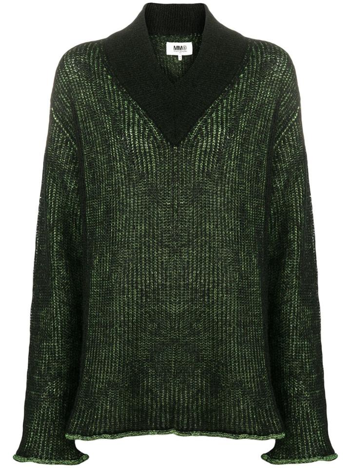 Mm6 Maison Margiela Contrast Ribbed Knit Sweater - Black