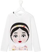 Dolce & Gabbana Kids Girl Face T-shirt, Size: 8 Yrs, White